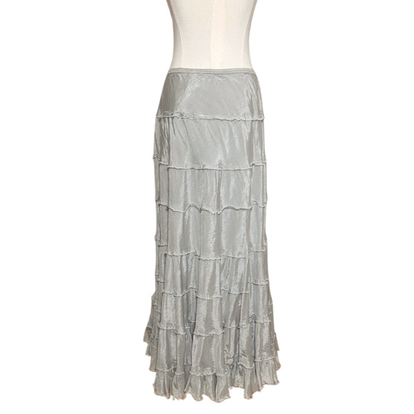 Rock & Rose Silver Gray Tiered Raw Edge Pull On Boho Maxi Skirt Large - Picture 4 of 6